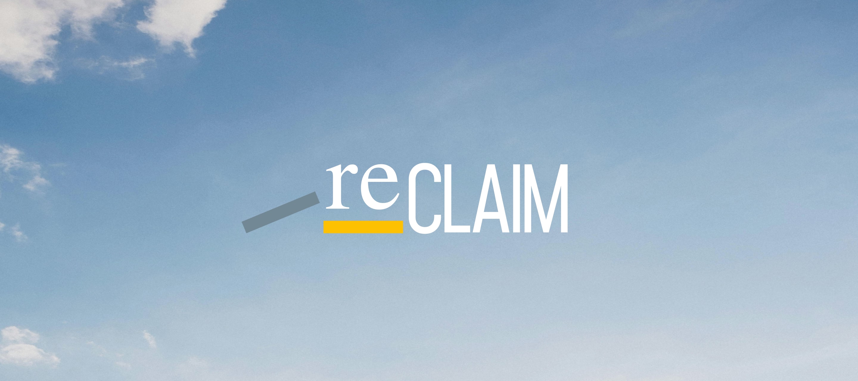 Hero image of the blue sky with the Reclaim logo in the middle.