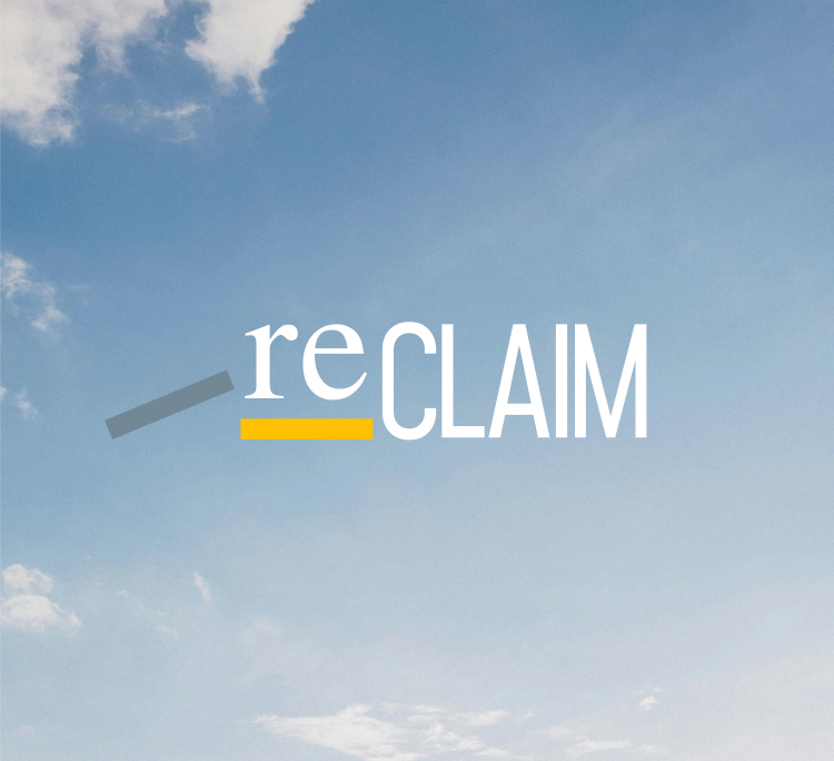 Hero image of the blue sky with the Reclaim logo in the middle.